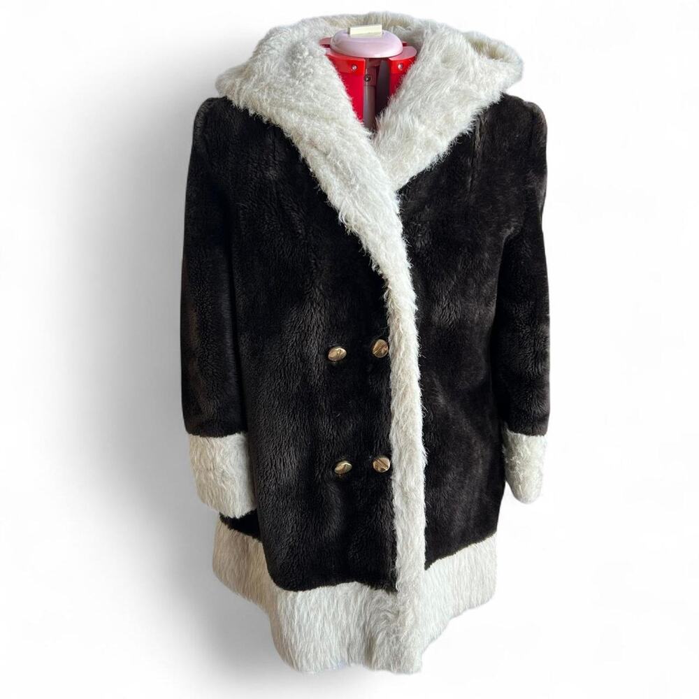Vintage Sears Fashions Brown & Cream Hooded Penny Lane Teddy‎ Bear Style Jacket